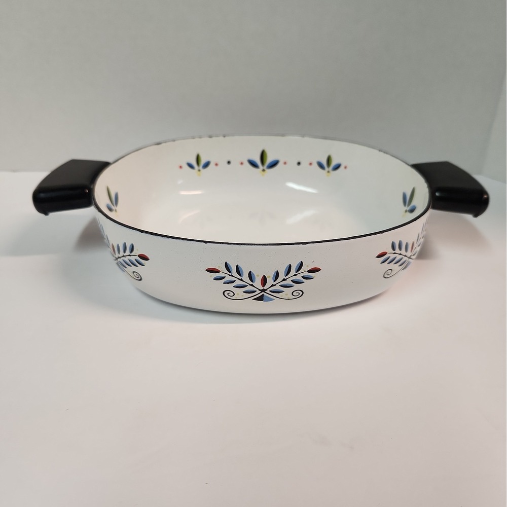 Berggren / Georges Briard Enamelware Casserole Dish Pan Folk Art MCM VTG Kitchen